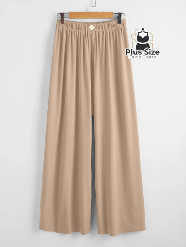 Calça Lisa Com Coz Elático E Botão Várias Cores Plus Size G / Caqui Calça