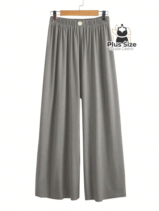 Calça Lisa Com Coz Elático E Botão Várias Cores Plus Size G / Cinza Calça
