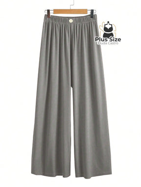 Calça Lisa Com Coz Elático E Botão Várias Cores Plus Size G / Cinza Calça