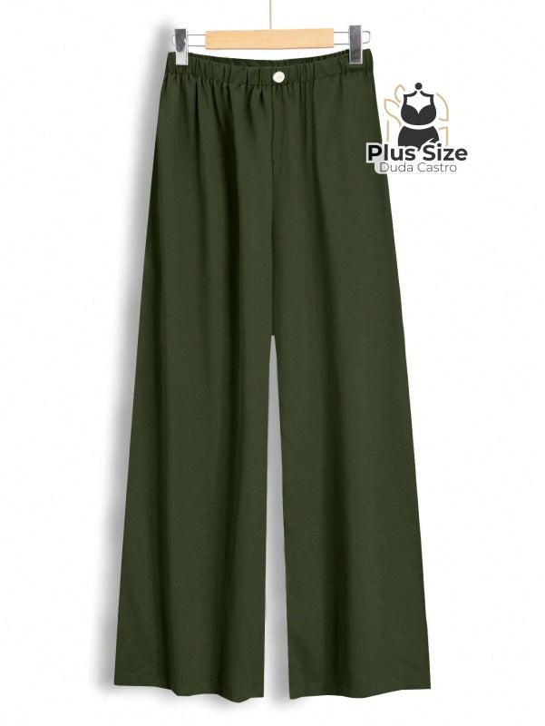 Calça Lisa Com Coz Elático E Botão Várias Cores Plus Size G / Verde Militar Calça