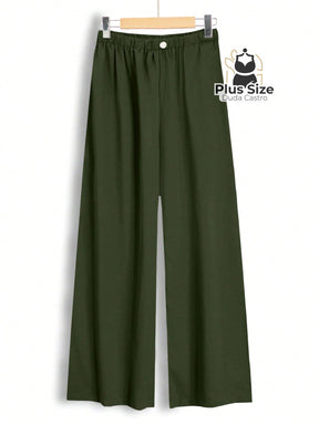 Calça Lisa Com Coz Elático E Botão Várias Cores Plus Size G / Verde Militar Calça