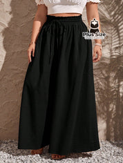 Calça de Algodão Perna Larga com Nó Frontal Plus Size Calça de Algodão Perna Larga com Nó Frontal Plus Size