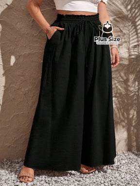Calça de Algodão Perna Larga com Nó Frontal Plus Size Calça de Algodão Perna Larga com Nó Frontal Plus Size