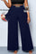 Calça de Perna Larga com Alta Elasticidade e Detalhes em Cinto Embutido Plus Size Várias Cores Azul Marinho / G Calça