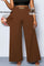 Calça de Perna Larga com Alta Elasticidade e Detalhes em Cinto Embutido Plus Size Várias Cores Café / G Calça de Perna