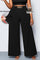 Calça de Perna Larga com Alta Elasticidade e Detalhes em Cinto Embutido Plus Size Várias Cores Preto / G Calça de Perna