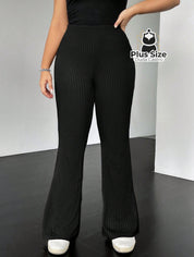 Calça de Tricô de Malha Flare Plus Size Calça de Tricô de Malha Flare Plus Size