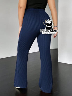 Calça De Tricô Malha Flare Plus Size Calça