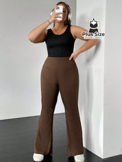 Calça De Tricô Malha Flare Plus Size Calça