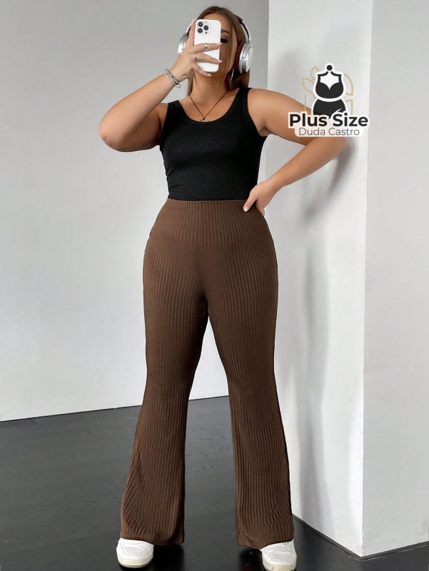 Calça De Tricô Malha Flare Plus Size Calça