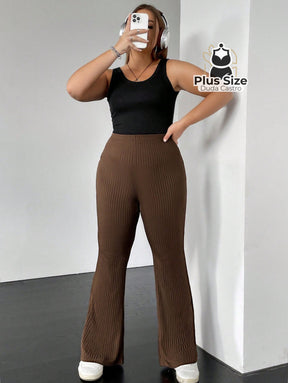 Calça De Tricô Malha Flare Plus Size Calça