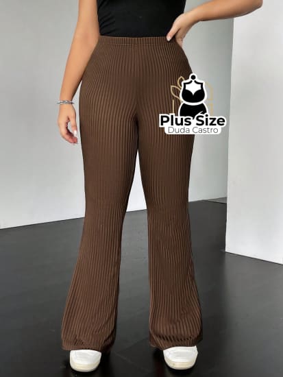 Calça De Tricô Malha Flare Plus Size Calça