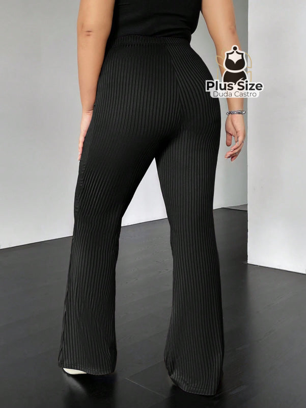 Calça de Tricô de Malha Flare Plus Size Calça de Tricô de Malha Flare Plus Size