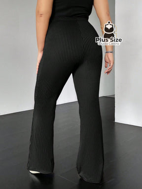 Calça de Tricô de Malha Flare Plus Size Calça de Tricô de Malha Flare Plus Size