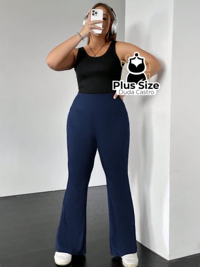 Calça De Tricô Malha Flare Plus Size Calça