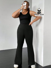 Calça de Tricô de Malha Flare Plus Size Calça de Tricô de Malha Flare Plus Size