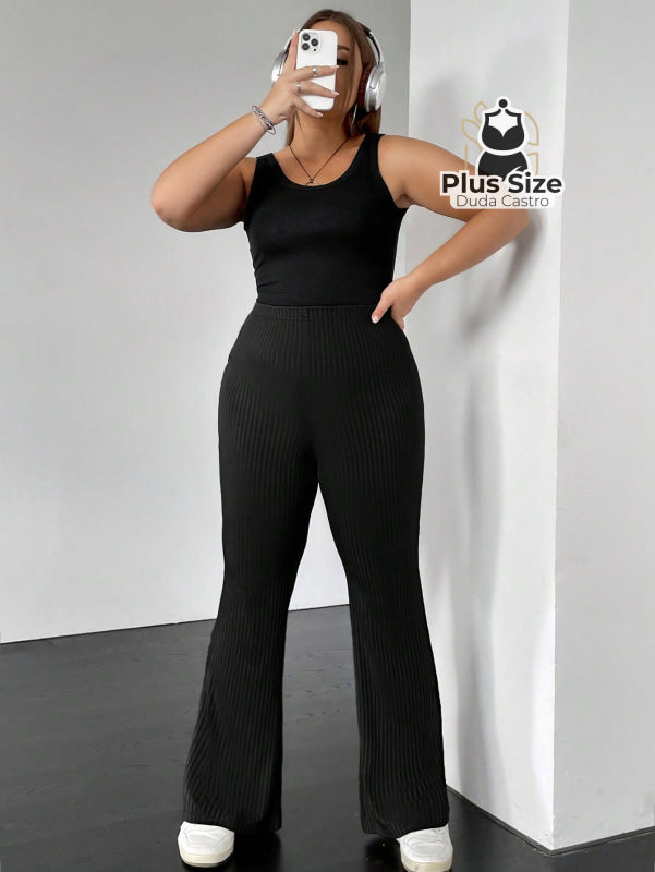 Calça de Tricô de Malha Flare Plus Size Calça de Tricô de Malha Flare Plus Size