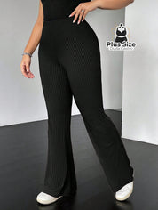 Calça de Tricô de Malha Flare Plus Size G / Preto Calça de Tricô de Malha Flare Plus Size
