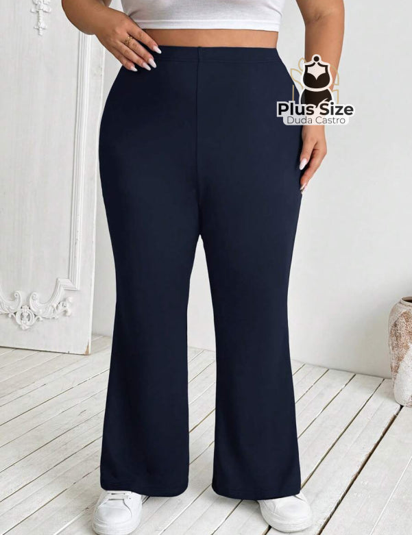  Azul Marinho Calça Flare de Alta Elasticidade Plus Size Extra