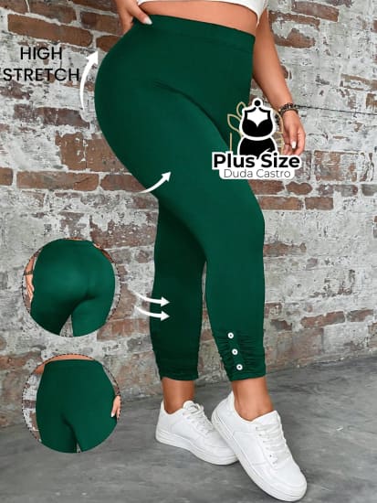 Calça Legging Com Detalhe Em Botões Na Barra Várias Cores Plus Size Calça