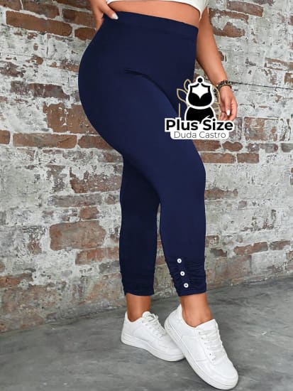 Calça Legging Com Detalhe Em Botões Na Barra Várias Cores Plus Size G / Azul Marinho Calça