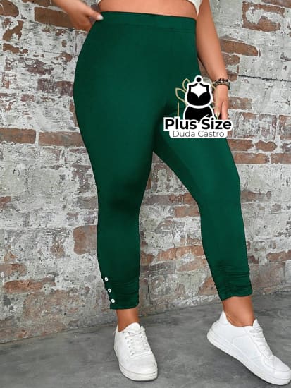 Calça Legging Com Detalhe Em Botões Na Barra Várias Cores Plus Size G / Verde Escuro Calça