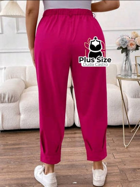 Plussize Calça Lisa Com Bolso Calça