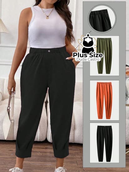 Calça Lisa Com Bolso Plus Size Calça