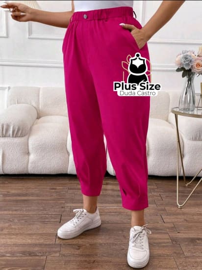 Plussize Calça Lisa Com Bolso Calça