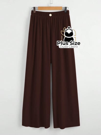 Calça Lisa Com Coz Elático E Botão Várias Cores Plus Size Calça