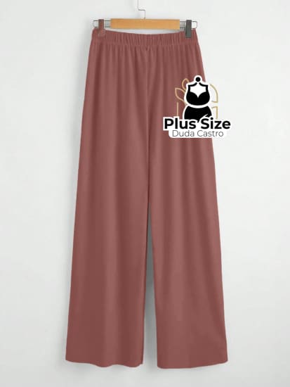 Calça Lisa Com Coz Elático E Botão Várias Cores Plus Size Calça