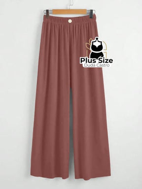 Calça Lisa Com Coz Elático E Botão Várias Cores Plus Size Calça