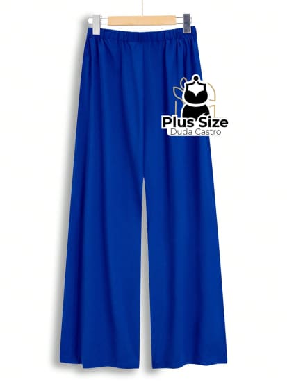 Calça Lisa Com Coz Elático E Botão Várias Cores Plus Size G / Azul Calça