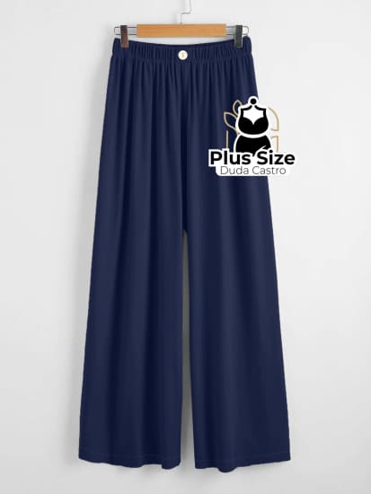 Calça Lisa Com Coz Elático E Botão Várias Cores Plus Size G / Azul Marinho Calça