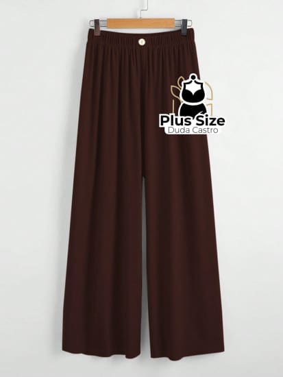 Calça Lisa Com Coz Elático E Botão Várias Cores Plus Size G / Café Calça