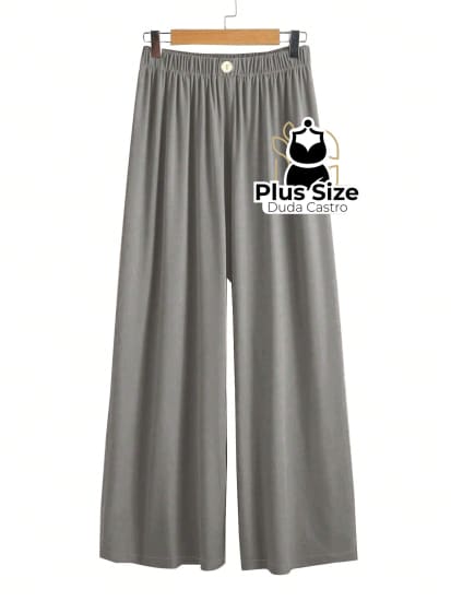 Calça Lisa Com Coz Elático E Botão Várias Cores Plus Size G / Cinza Calça