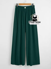 Calça Lisa Com Coz Elático E Botão Várias Cores Plus Size G / Verde Escuro Calça