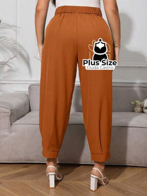 Plussize Calça Lisa De Botão Cintura Alta Cigarrete