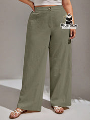 Calça Lisa de Botão Perna Reta Plus Size Calça Lisa de Botão Perna Reta Plus Size