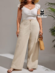 Calça Lisa de Botão Perna Reta Plus Size Calça Lisa de Botão Perna Reta Plus Size