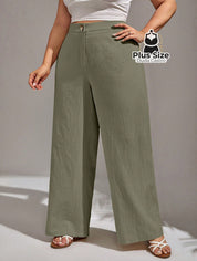 Calça Lisa de Botão Perna Reta Plus Size Calça Lisa de Botão Perna Reta Plus Size