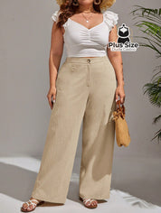 Calça Lisa de Botão Perna Reta Plus Size Calça Lisa de Botão Perna Reta Plus Size