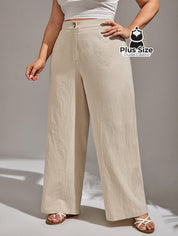 Calça Lisa de Botão Perna Reta Plus Size Calça Lisa de Botão Perna Reta Plus Size