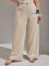 Plussize Calça Algodão Lisa De Botão Perna Reta G / Creme