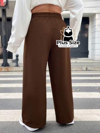 Calça Marron Com Bolso E Coz Passa Cinto Plus Size Calça