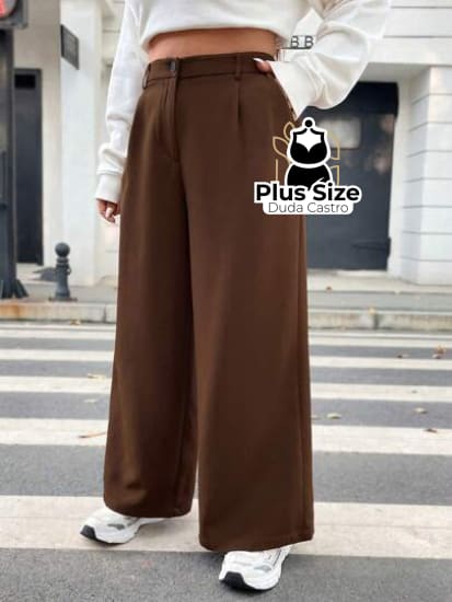 Calça Marron Com Bolso E Coz Passa Cinto Plus Size Calça