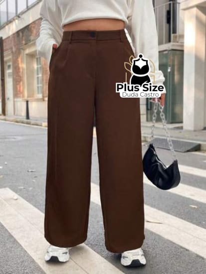 Calça Marron Com Bolso E Coz Passa Cinto Plus Size Calça