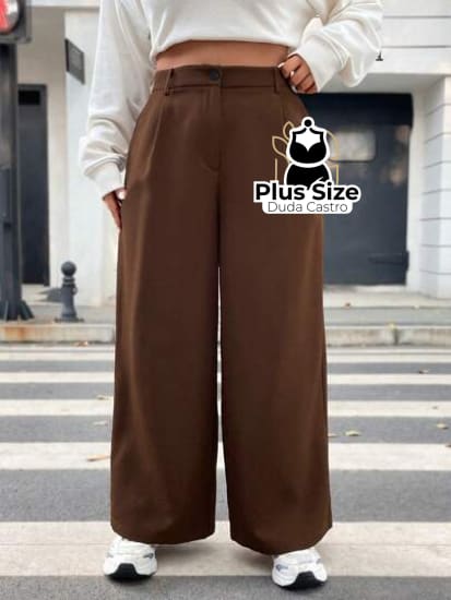 Calça Marron Com Bolso E Coz Passa Cinto Plus Size Calça