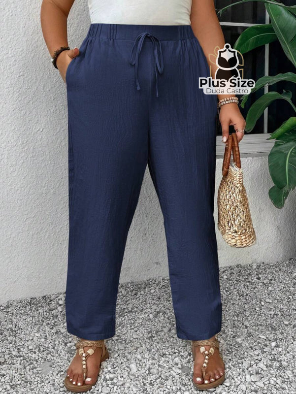 Calça Natural Luxe com Bolsos Laterais | 100% Algodão G / Azul Marinho Calça Natural Luxe com Bolsos Laterais | 100%