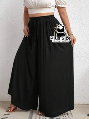 Plussize Calças Pantalona Cintura De Elástico Calça